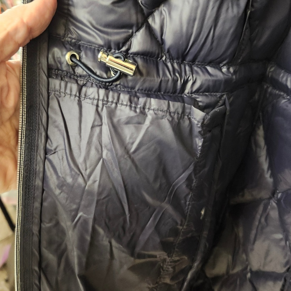 Michael Kors Packable Quilted Down Fill Hooded Long Puffer Coat Navy Blue Size M - Picture 10 of 11
